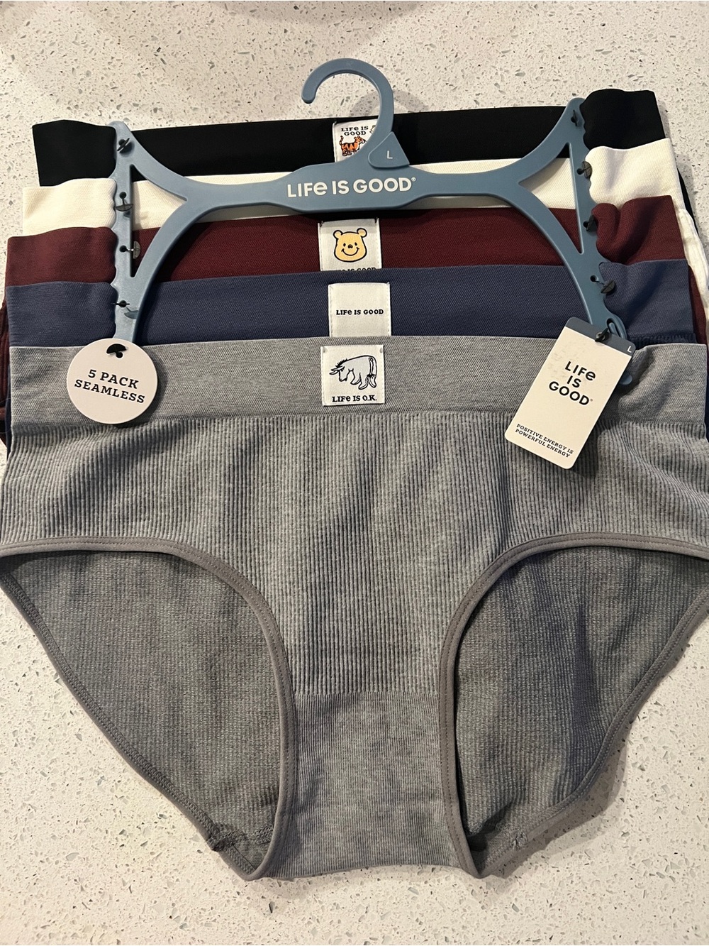 Winnie the Pooh & Eeyore Life is Good seamless underwear 5 pack Large